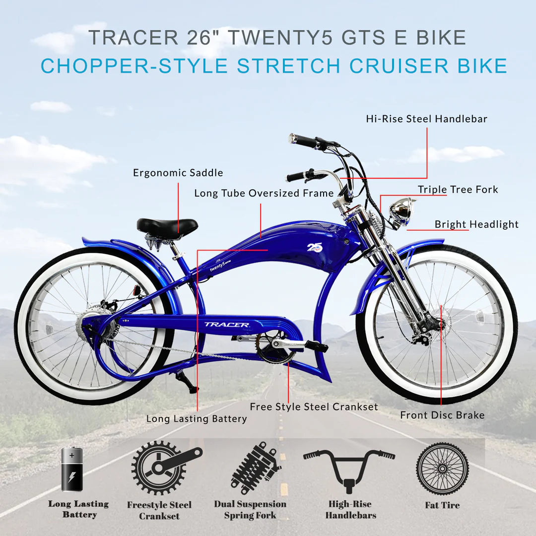 Tracer Twenty5 GTS 26" 500W Dual Spring Electric Chopper Bike