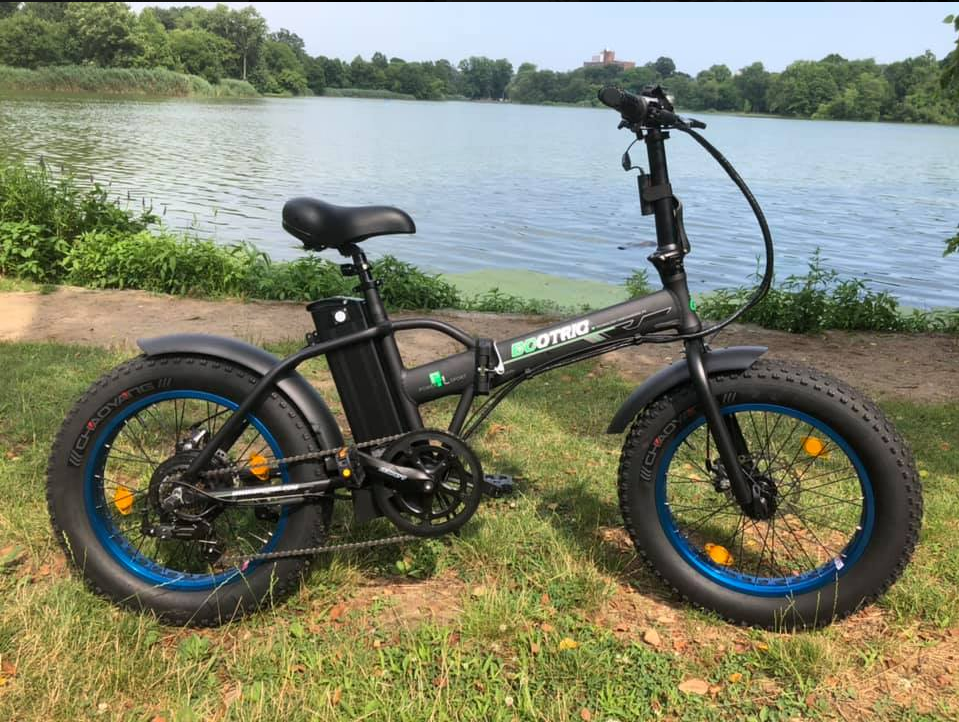 Ecotric Fat Tire Portable Folding Electric E Bike-Matt Black And blue