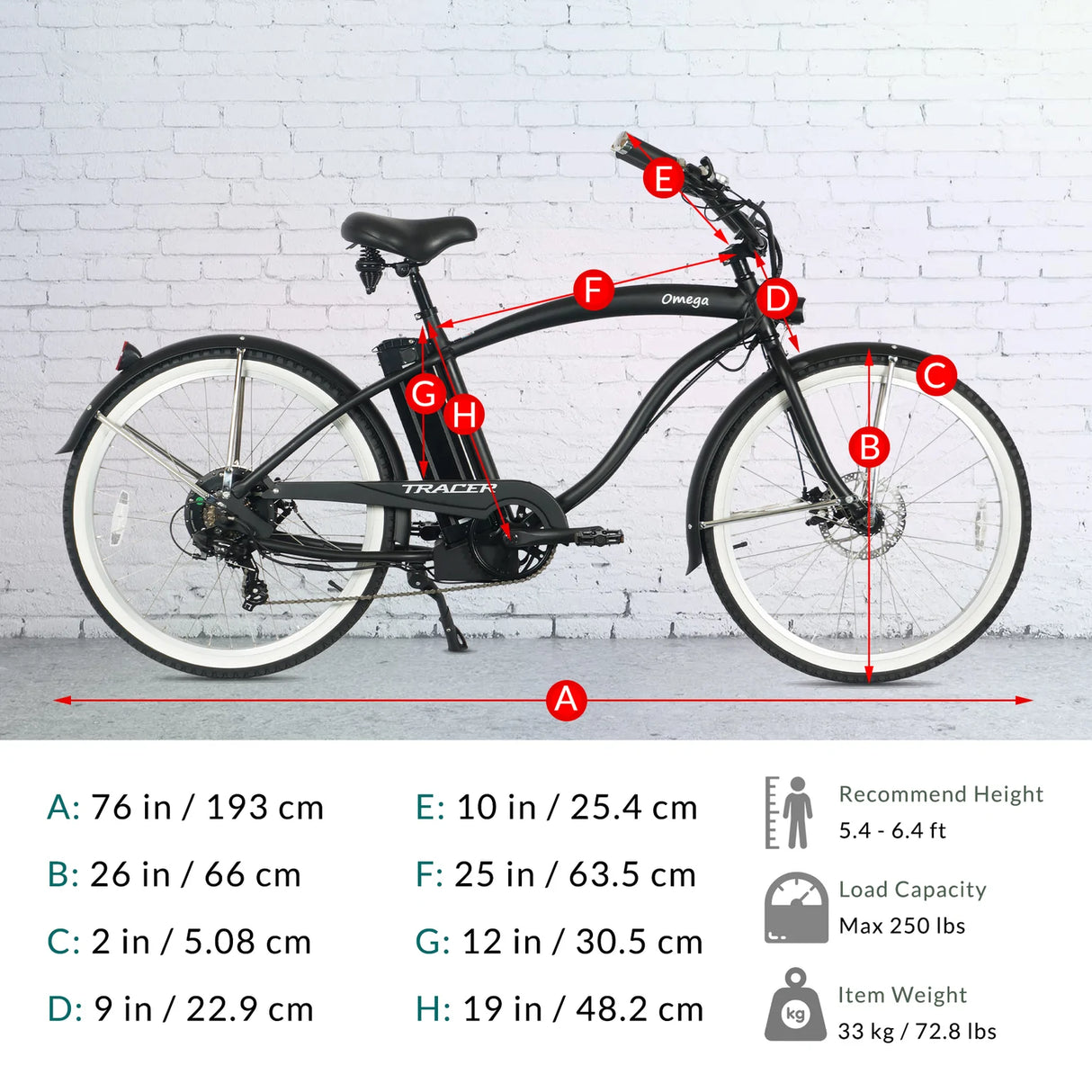 Tracer Omega 26" Electric Beach Cruiser Bike