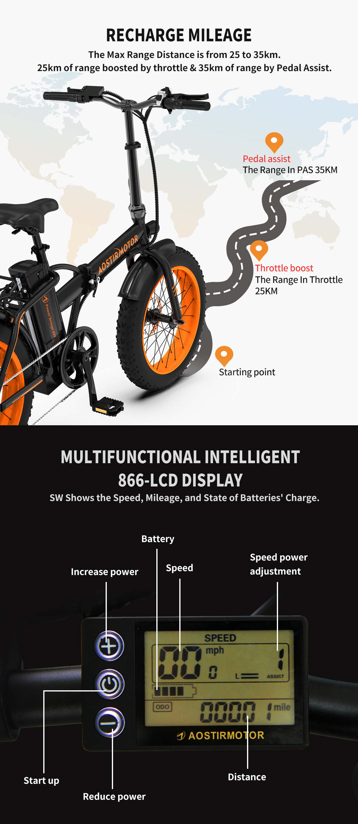 AostirMotor Fat Tire Folding Electric Bike A20 - E-Wheel Warehouse