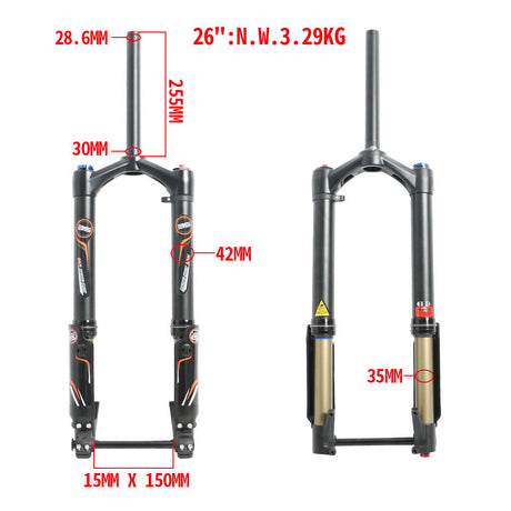 EUNORAU DNM USD-6FAT 26'' Fat Tire Bike Suspension Front Fork - E-Wheel Warehouse