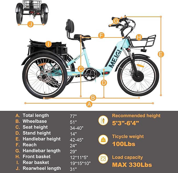 DWMEIGI Silverado MG2302 Electric Tricycle 750w BAFANG Motor 25
