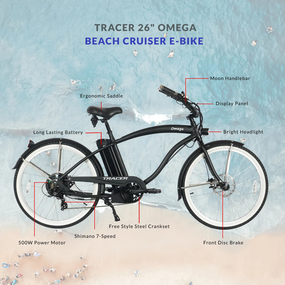 Tracer Omega 26" Electric Beach Cruiser Bike